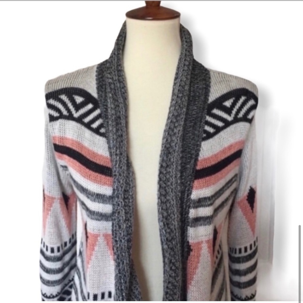 Trillium Cardigan Boho Long Sleeves Gray Peach Pink S - Picture 2 of 7